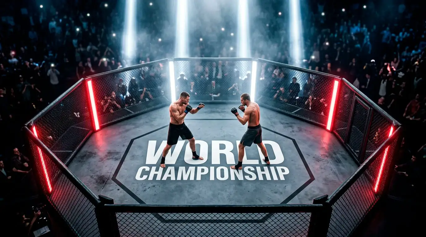 UFC octagon with betting odds overlay at a major event